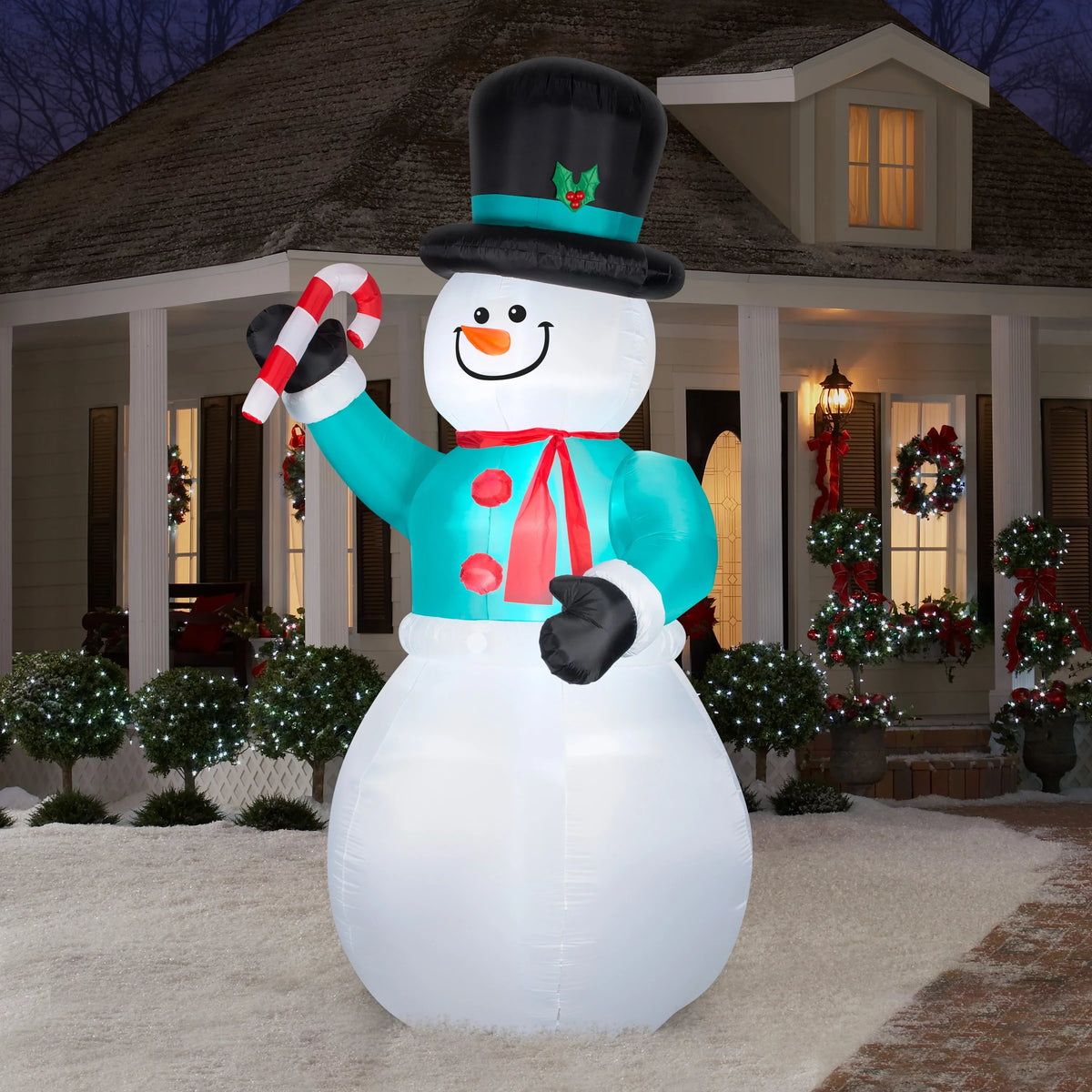 Snowman With Candy Cane Airblown Christmas Decoration