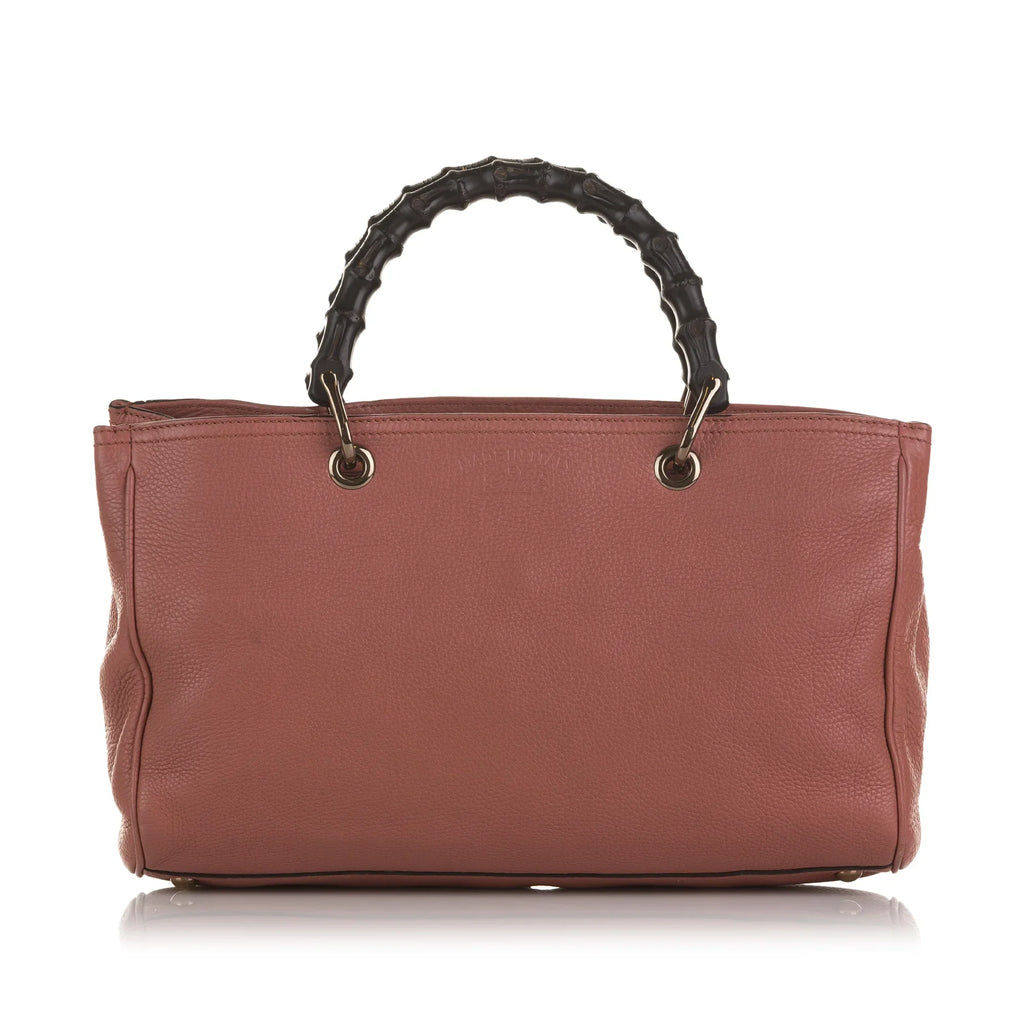 Satchel Pink Unisex Pre-Owned Shopper Bamboo Authenticated Calf Leather (Fair)