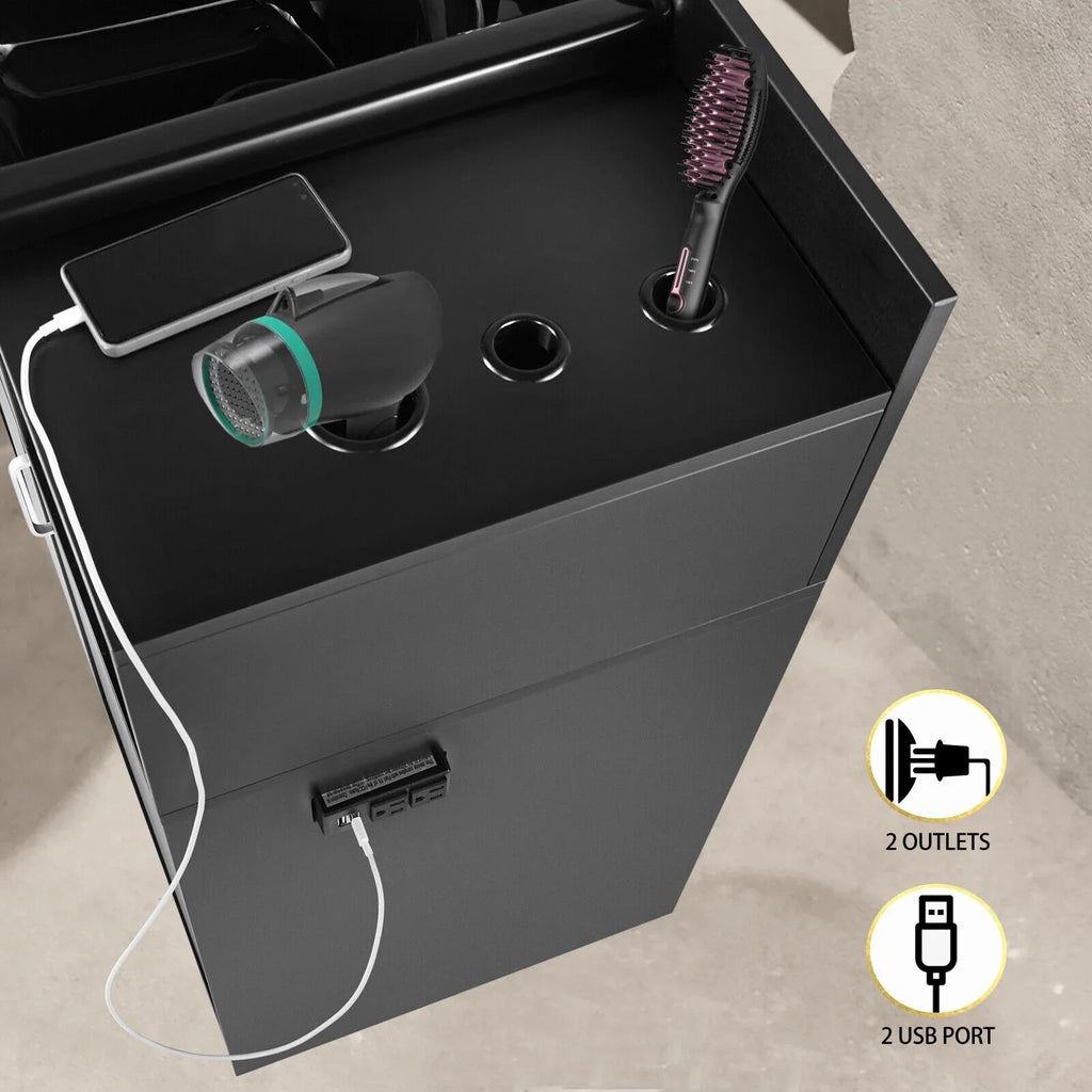 Station Sink with Artist Holes,P hand Shampoo Trap,Drawer(Black) Hair Beauty USB,Hair Salon Backwash Dryer