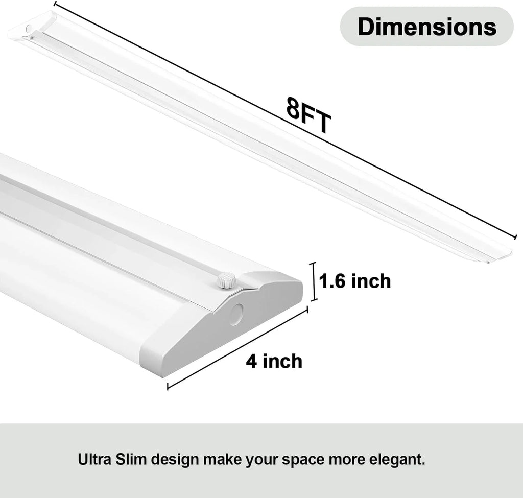 Qcai 8Ft Led Shop Bulb 110W [6-Lamp T8 Fluorescent Equiv.], Compact 8 Foot Strip Lights, 12500Lm, 5000K, Commercial Grade Flush Mount Ultra Slim Led Wraparound For Garage Office Warehouse, 4 Pack