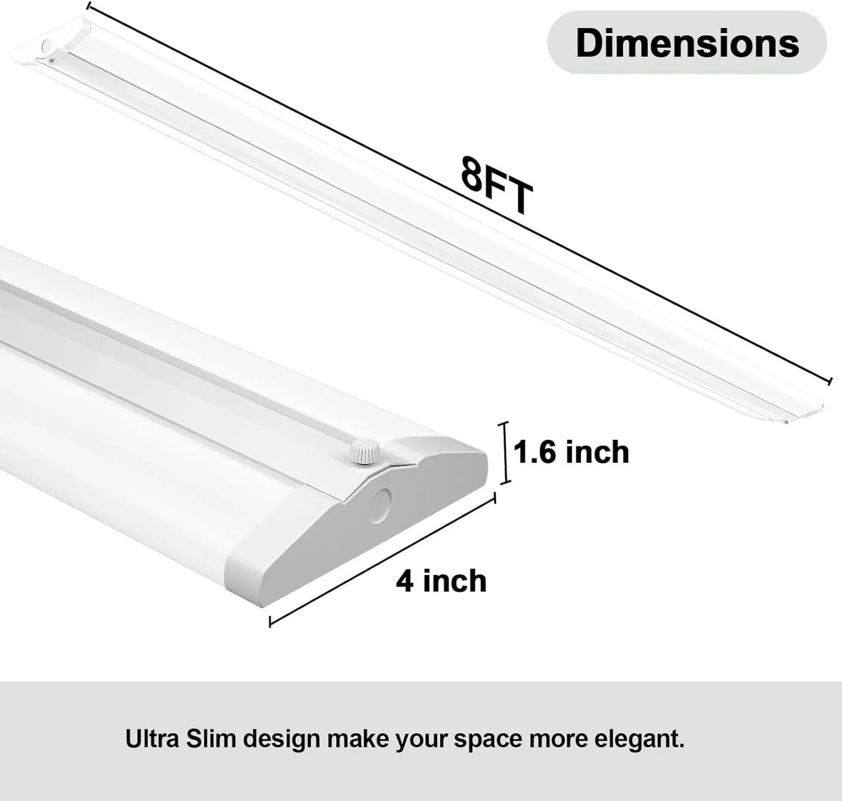 Qcai 8Ft Led Shop Bulb 110W [6-Lamp T8 Fluorescent Equiv.], Compact 8 Foot Strip Lights, 12500Lm, 5000K, Commercial Grade Flush Mount Ultra Slim Led Wraparound For Garage Office Warehouse, 4 Pack