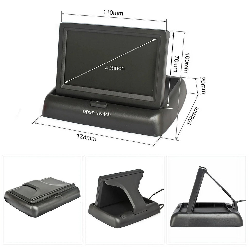 License HD Parking View Monitor Rear System Backup Camera Plate Car 4.3in Reverse
