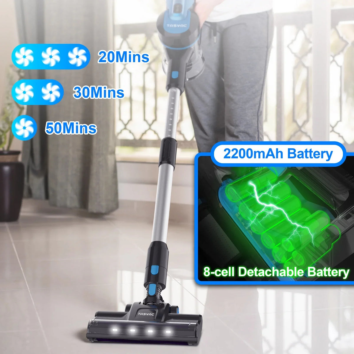 Cleaner Cordless Carpet Stick Up Cleaner Runtime Hair 28kPa Lightweight for 6-in-1 Vacuum Vacuum 50mins Floor to TASVAC Pet