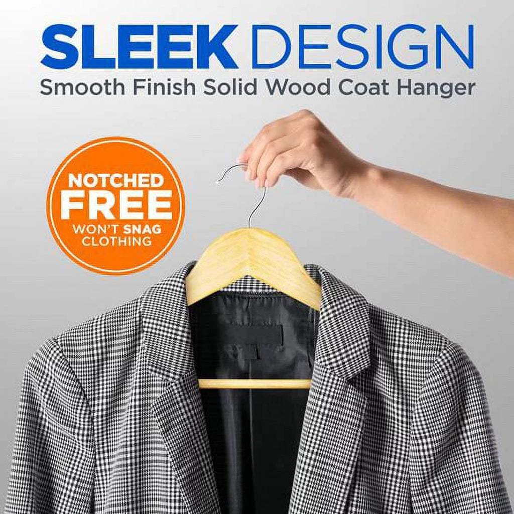 Serenelife Solid Wooden Hangers, 50 Pieces Hangers For Clothes, Heavy Duty Suit Hanger Set