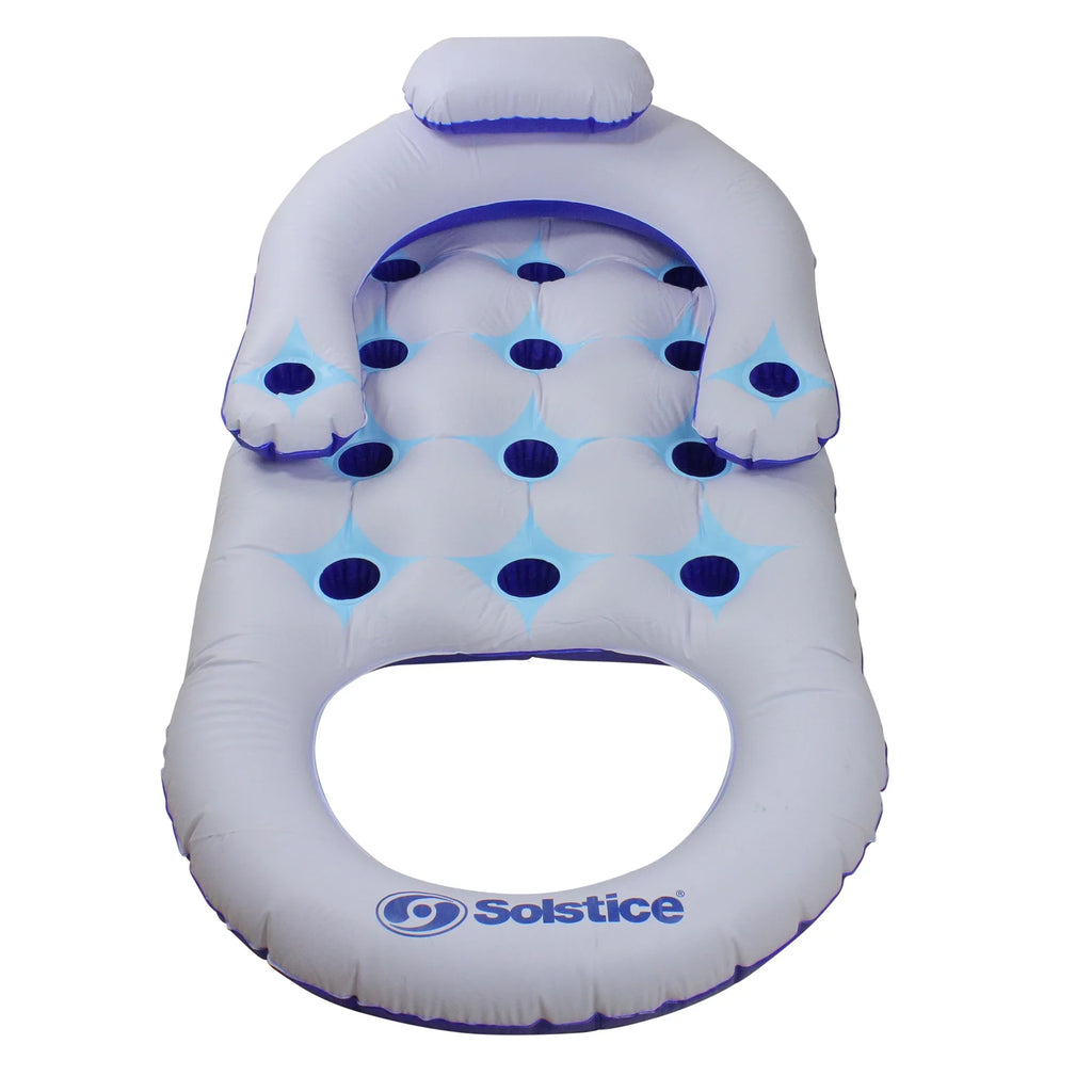 White Inflatable Lounge Float Inflatable Swim Swimming Central Pool 64-Inch Solstice and Blue
