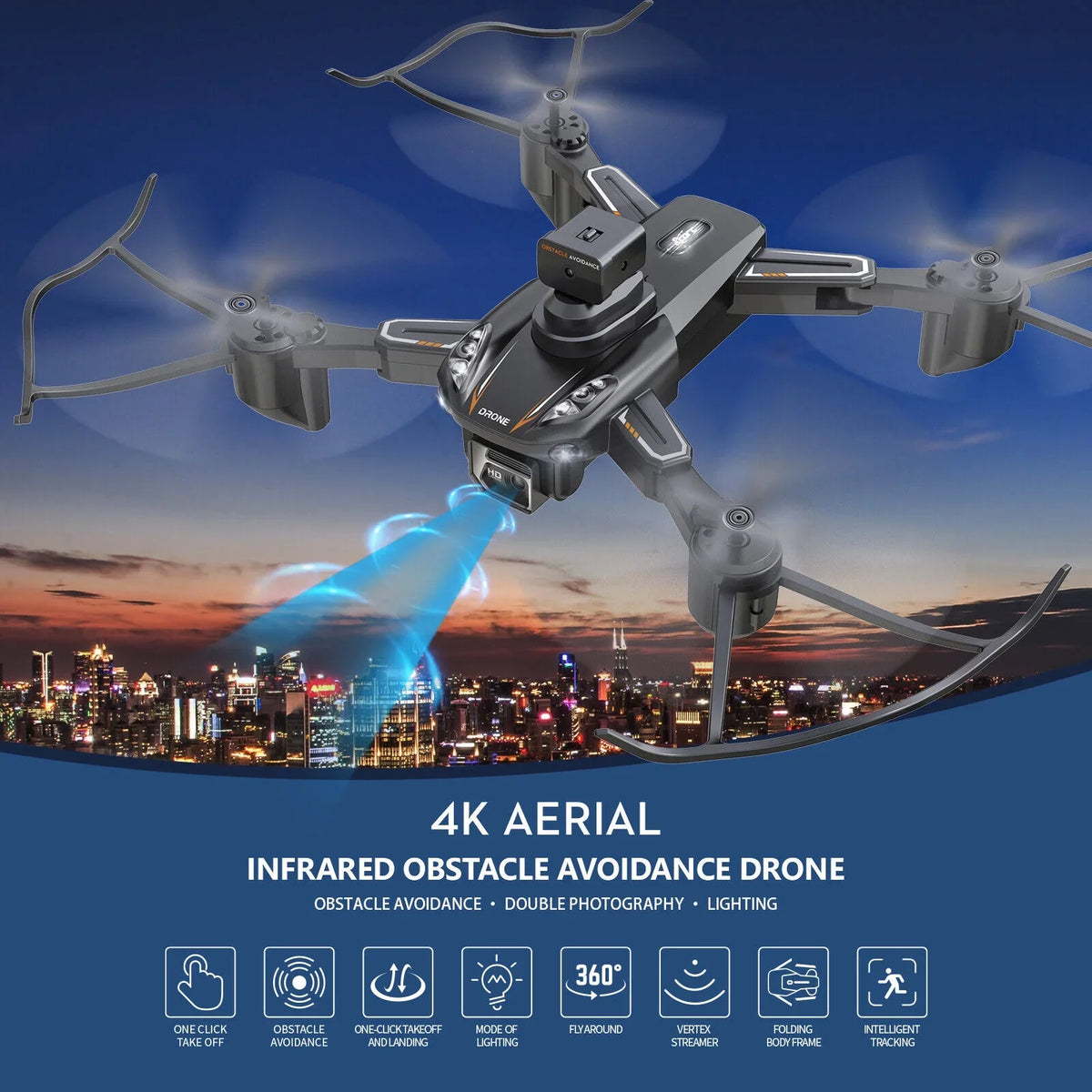 HD Avoidance 4K Obstacle Dual Camera Drone Technology JLLOM Design Foldable - Quadcopter with and