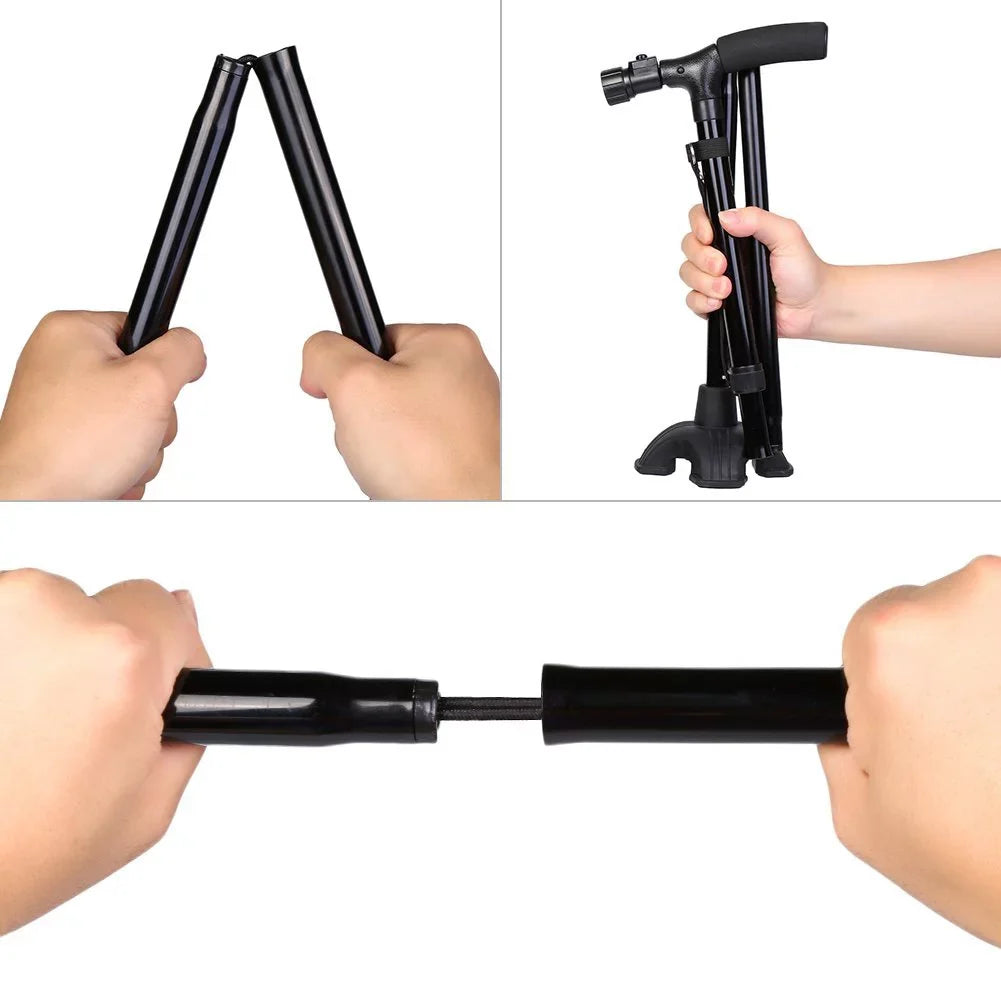 Folding Collapsible Travel Hiking Walking Stick With Led Light,Cushion Handle Adjustable Folding Cane For Men And Women