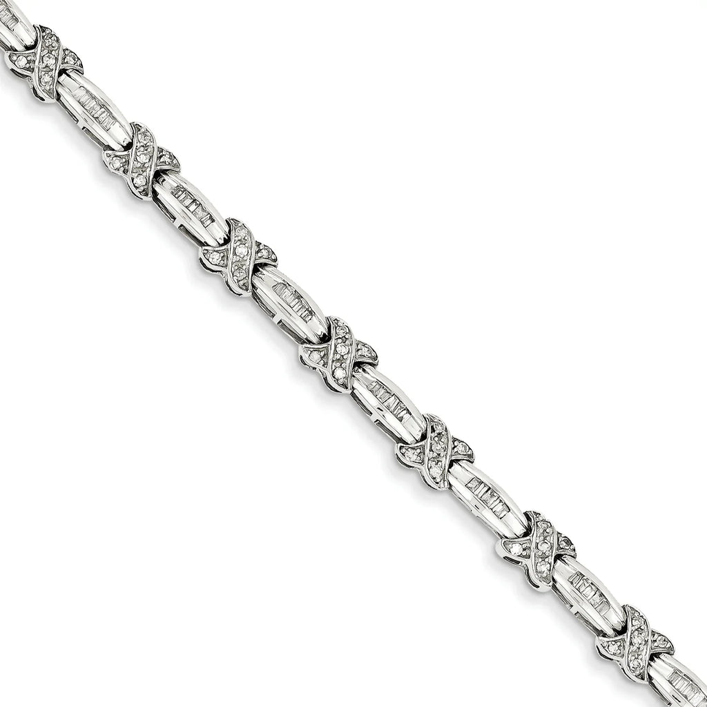 14K White Gold Diamond X Bracelet. Carat Wt- 0.98Ct