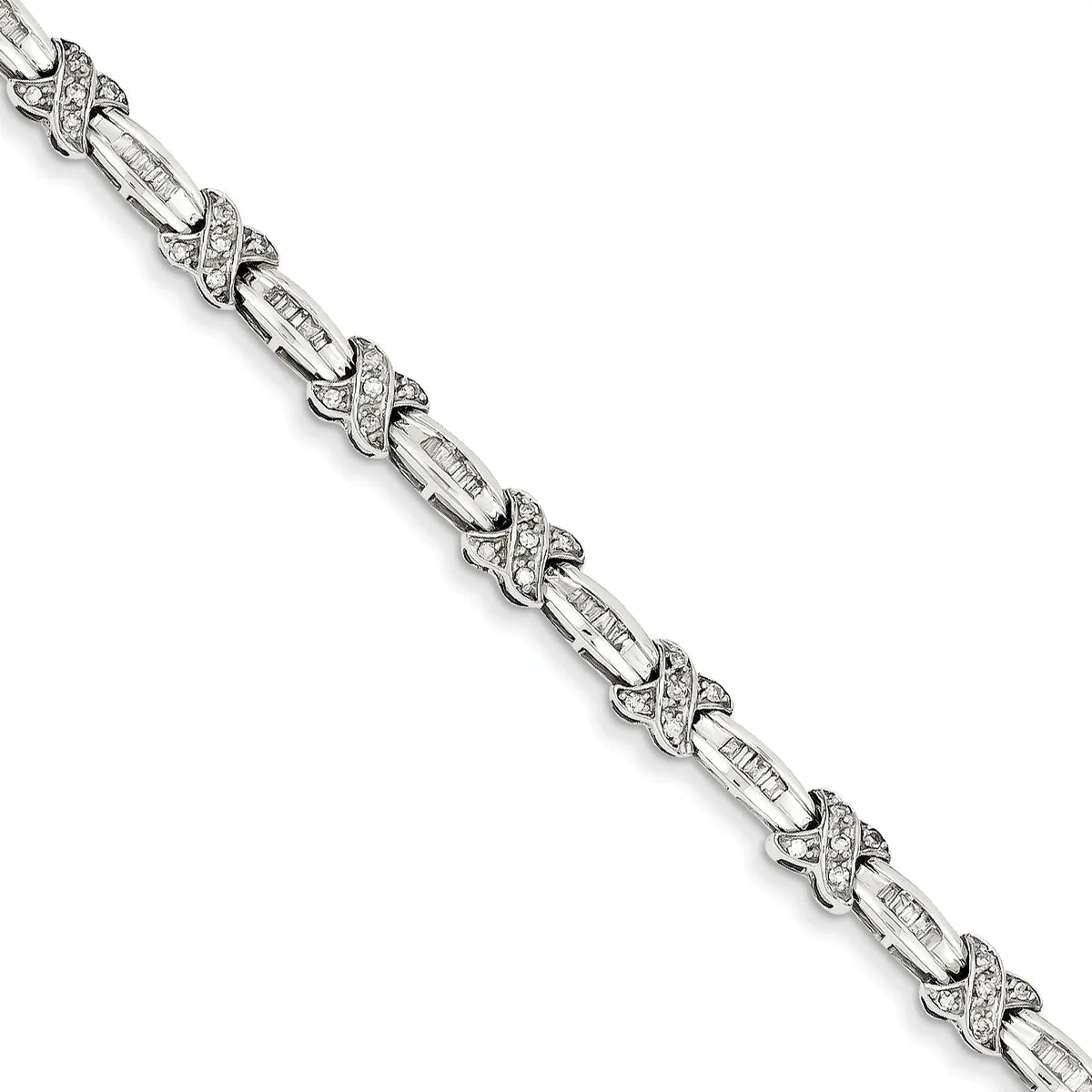 14K White Gold Diamond X Bracelet. Carat Wt- 0.98Ct