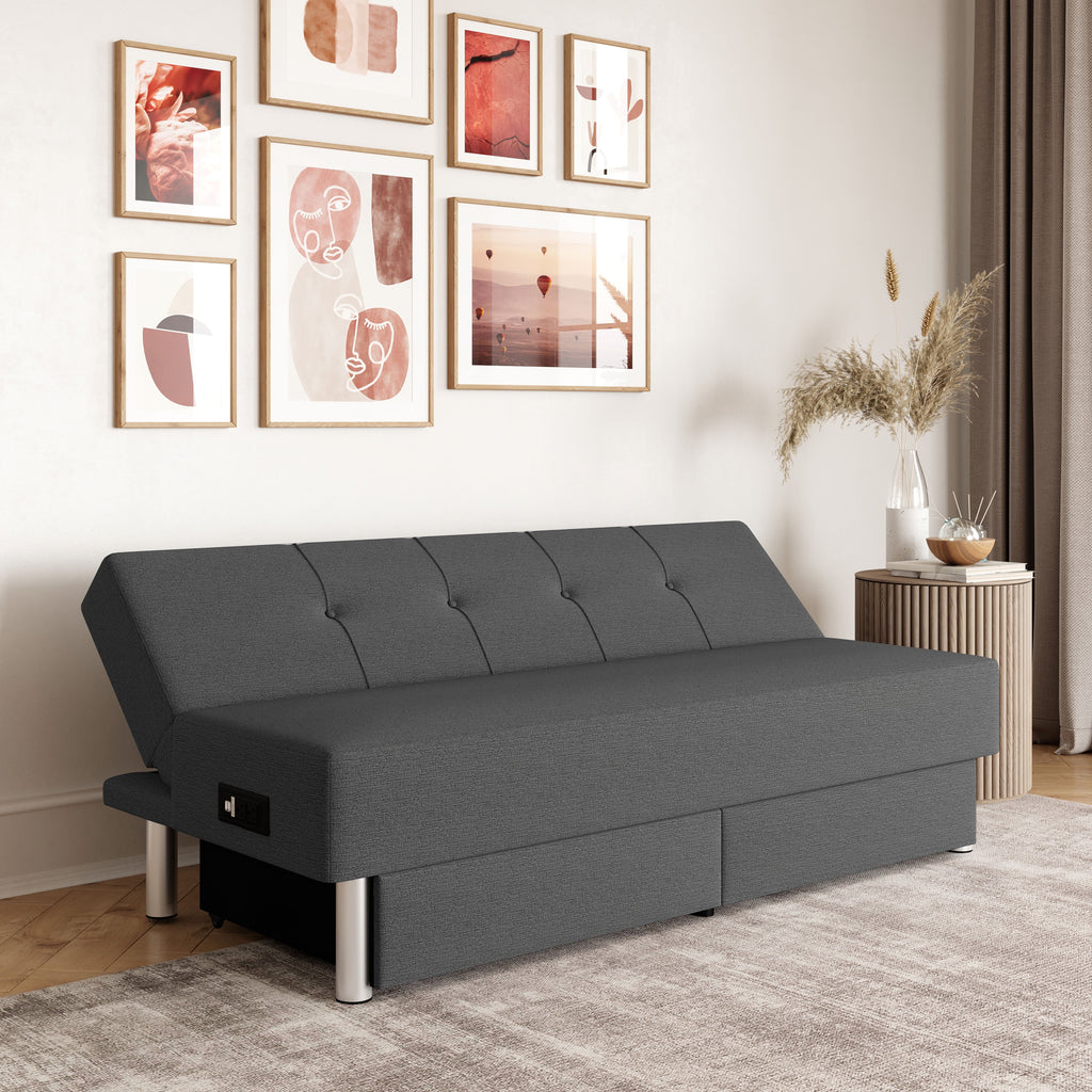 Fabric with and Serta Windsor Storage Power, Gray Futon
