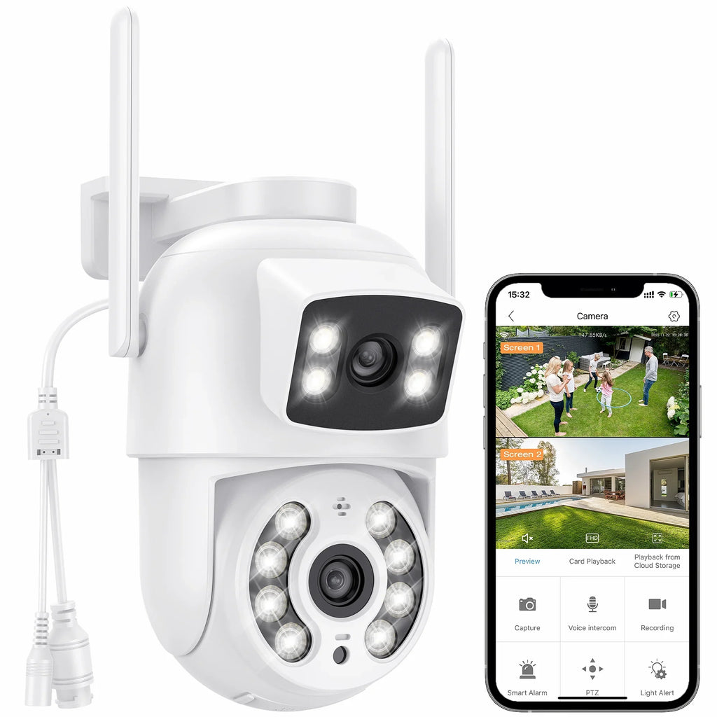 Lens Audio Linkage, TOPVISION 50M Lens Color Smart Camera Night Human IP66 6MP exterior Dual Camera PTZ Dual 2.4GHz Tracking Security exterior, Waterproof Detection, WiFi Two-Way with Vision Auto