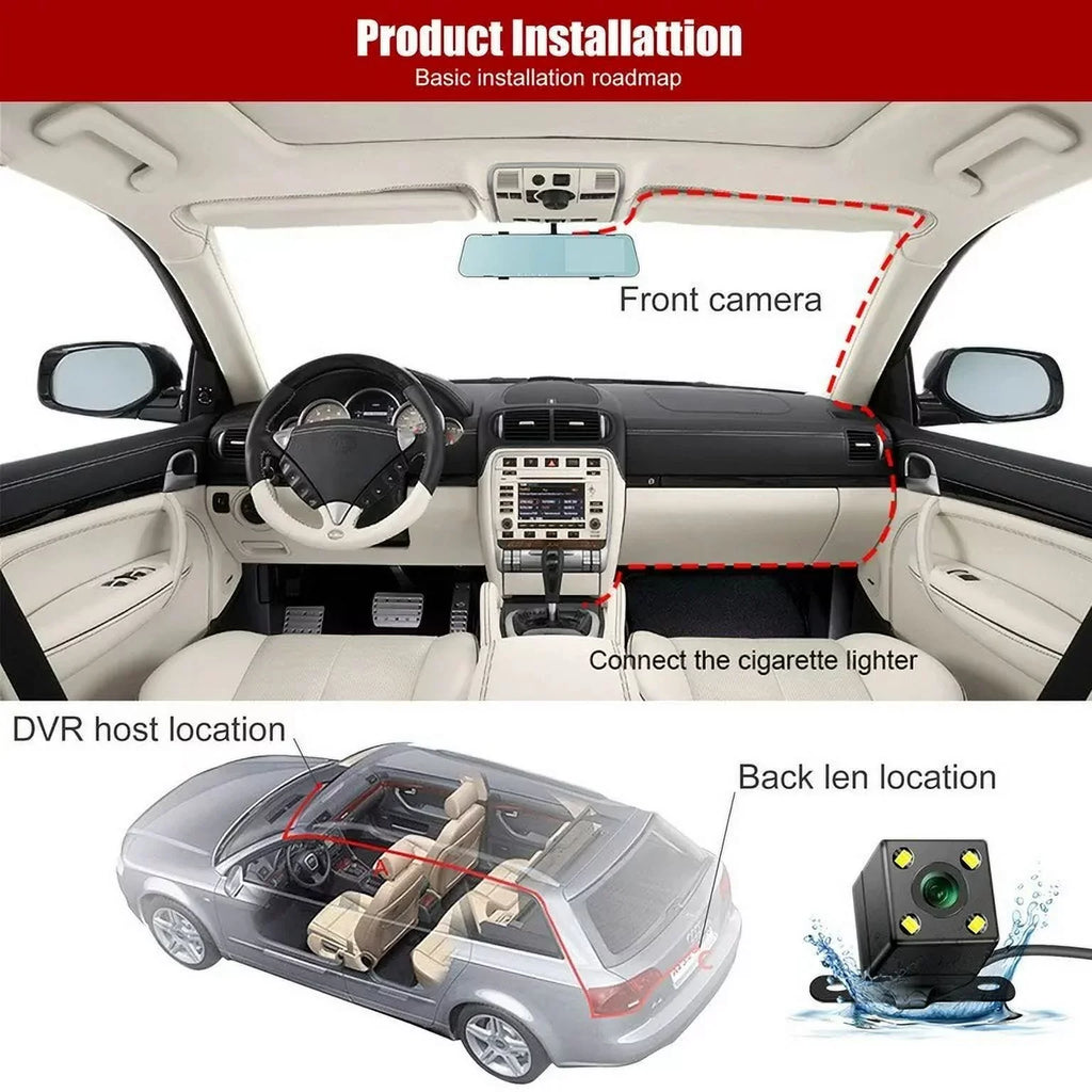 1 Pack 1080P Rearview Mirror Car Camera 4.3" Dash Cam For Cars Trucks,170°Wide Angle Dual Lens Car Cam Front Rear Dvr Monitor, Night Vision,Parking Monitor,Motion Detection,G-Sensor