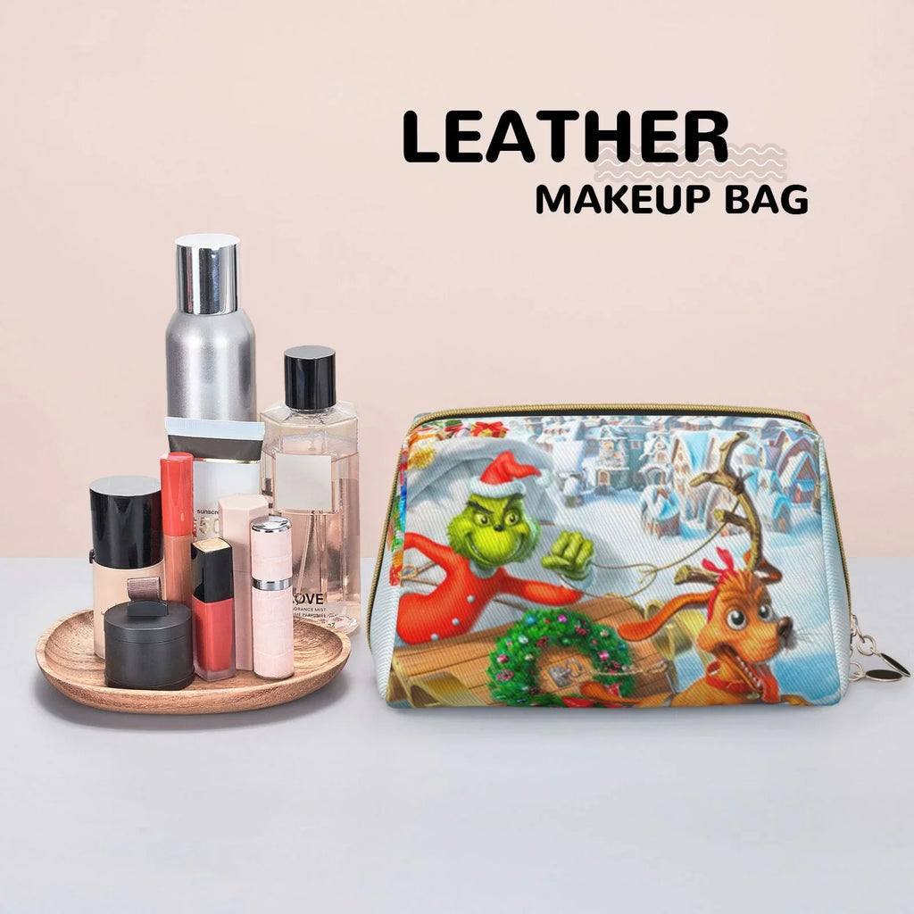 Toiletry Bag Cosmetic Bag Adventures Storage Christmas Grinch Pouch Portable The Organizer Makeup Leather Gift Travel Purse