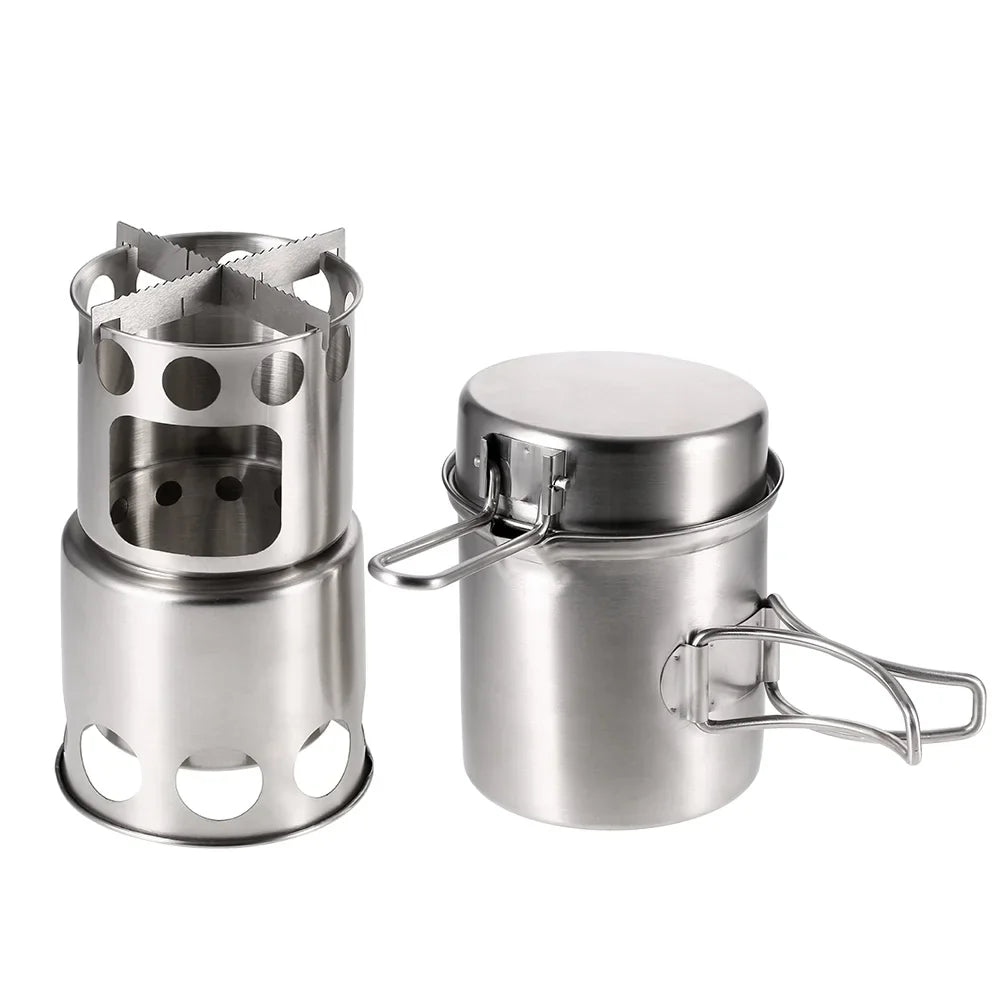 Stove Cooking Hiking Camping Set Wood Fishing Backpacking Stove and Pot Portable for Combo Arealer Burning