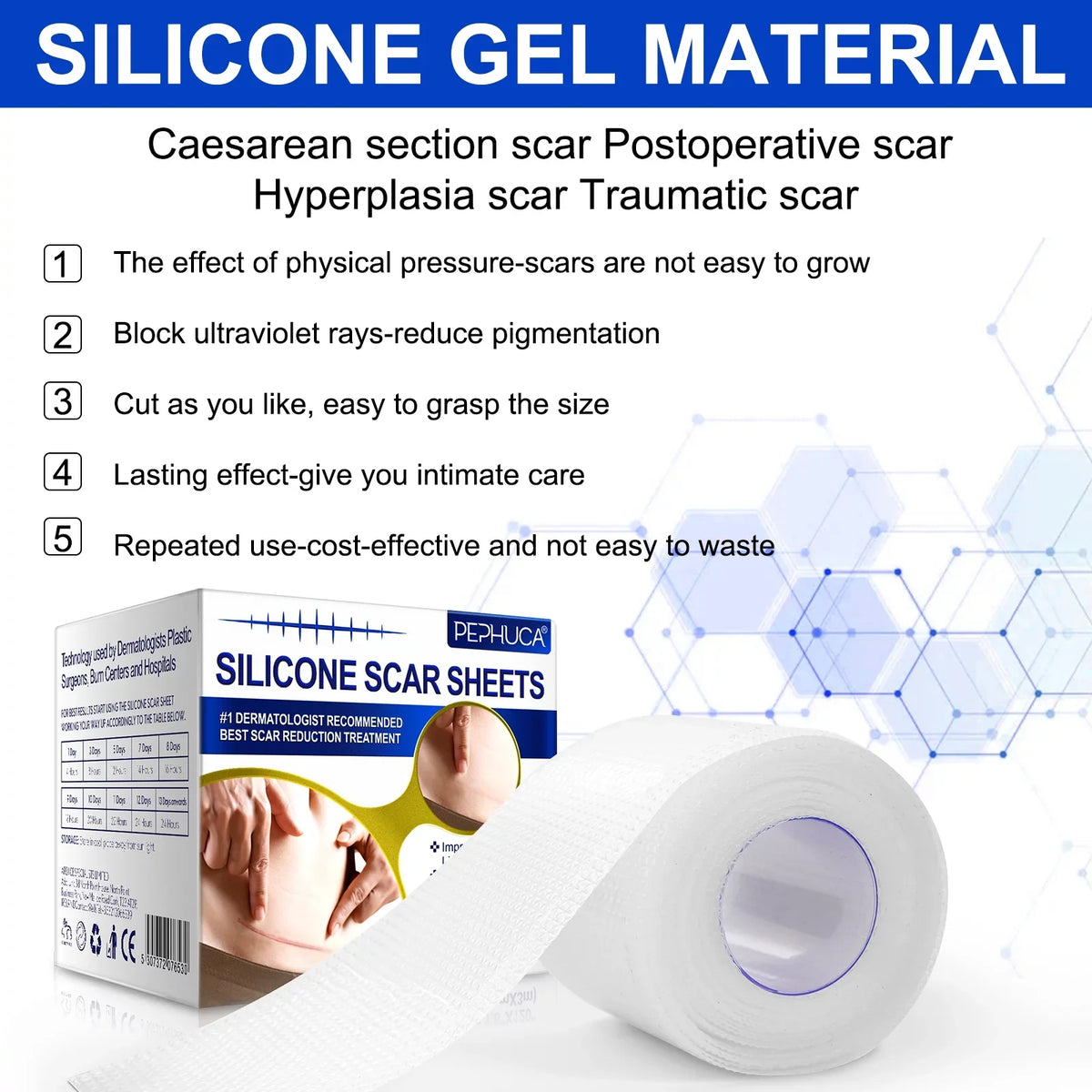 Scar Sheets,Reusable Scar Supply,Transparent Silicone Silicone 2 Pephuca 1.6inch - 6 x Months for and Pack Grade Removal,120inch Medical Breathable Roll Gel Tape Reusable