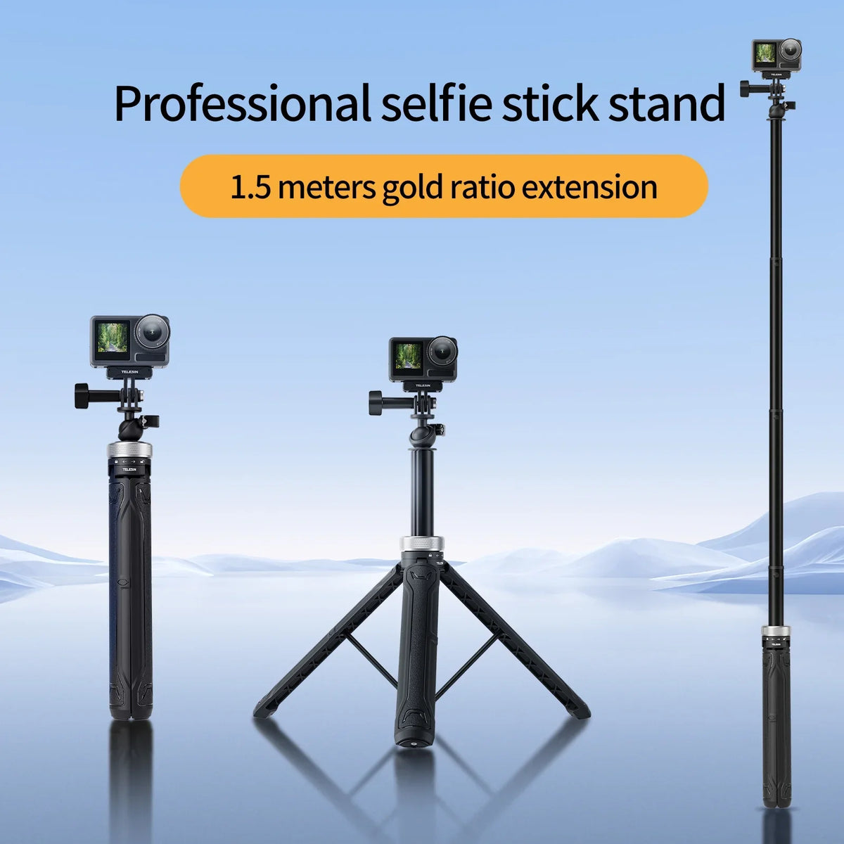 Selfie Action Selfie 360° 5 12 9 Foldable 11 GoPro 1.5M Stick Tripod 8 Stick 7 DJI For 10 Hero Rotation Insta360 Osmo 6