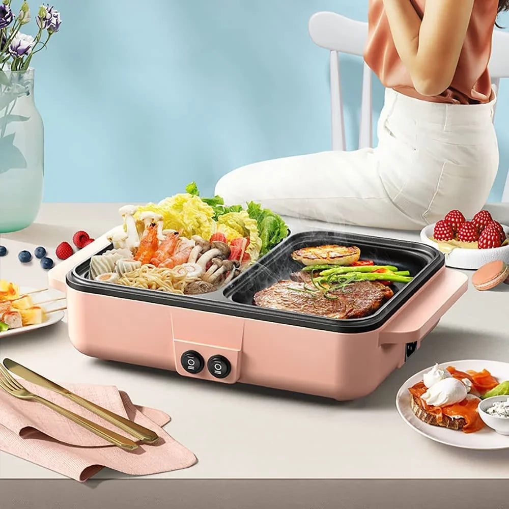 Steel Non-Stick Pot in Electric Barbecue (Pink) Pan, Hotpot Hot 1 Barbecue 2 MONIPA Stainless Portable Pan Grill