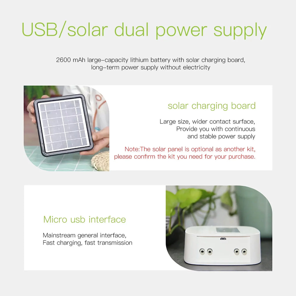 USB Automatic Time Device Pump Charging Panel/ Home Manual Programmable with Watering Voice/ Solar Dual Control Compatible System Watering Built-in Watering WiFi/ Arealer for System Battery Smart