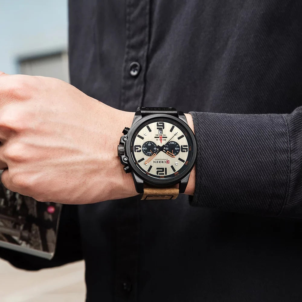 8314 Display Time Leather Minute CURREN Brand Wristwatch Watch Watch Men Quartz Hour Calendar Watch