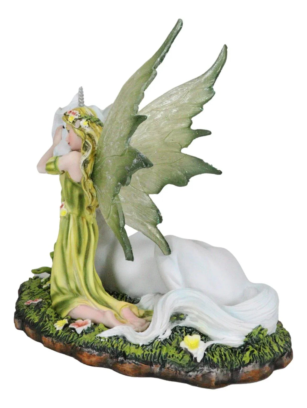 Green White With Floral Earth Figurine Gaia Unicorn Rare Statue Fairy 7"L Decor