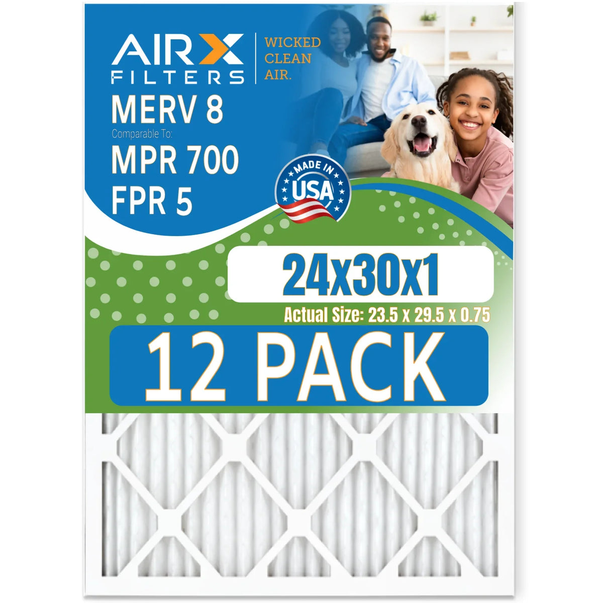 '- 24x30x1 AIRX FILTERS Made WICKED FPR 8 Rating, 700 & Furnace in by MERV MPR Comparable 12 Filter USA of to Air 5 Filters CLEAN AIR. Pack