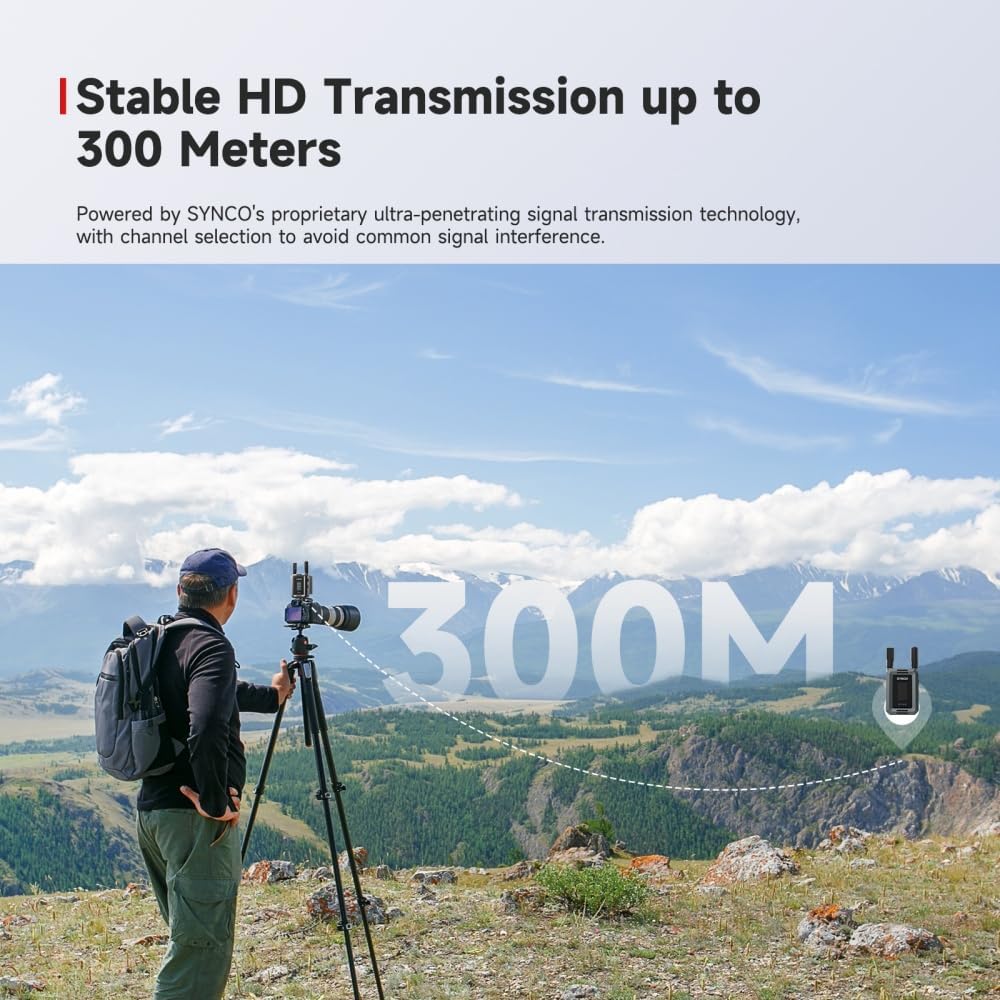 Synco Xvision HD Video Transmission System 300 Meters 1080P 60fps HD Transmitter and Receiver 40ms Latency Real-Time Monitoring for Live Streaming, Filming,TVC (1 TX and 1 RX)