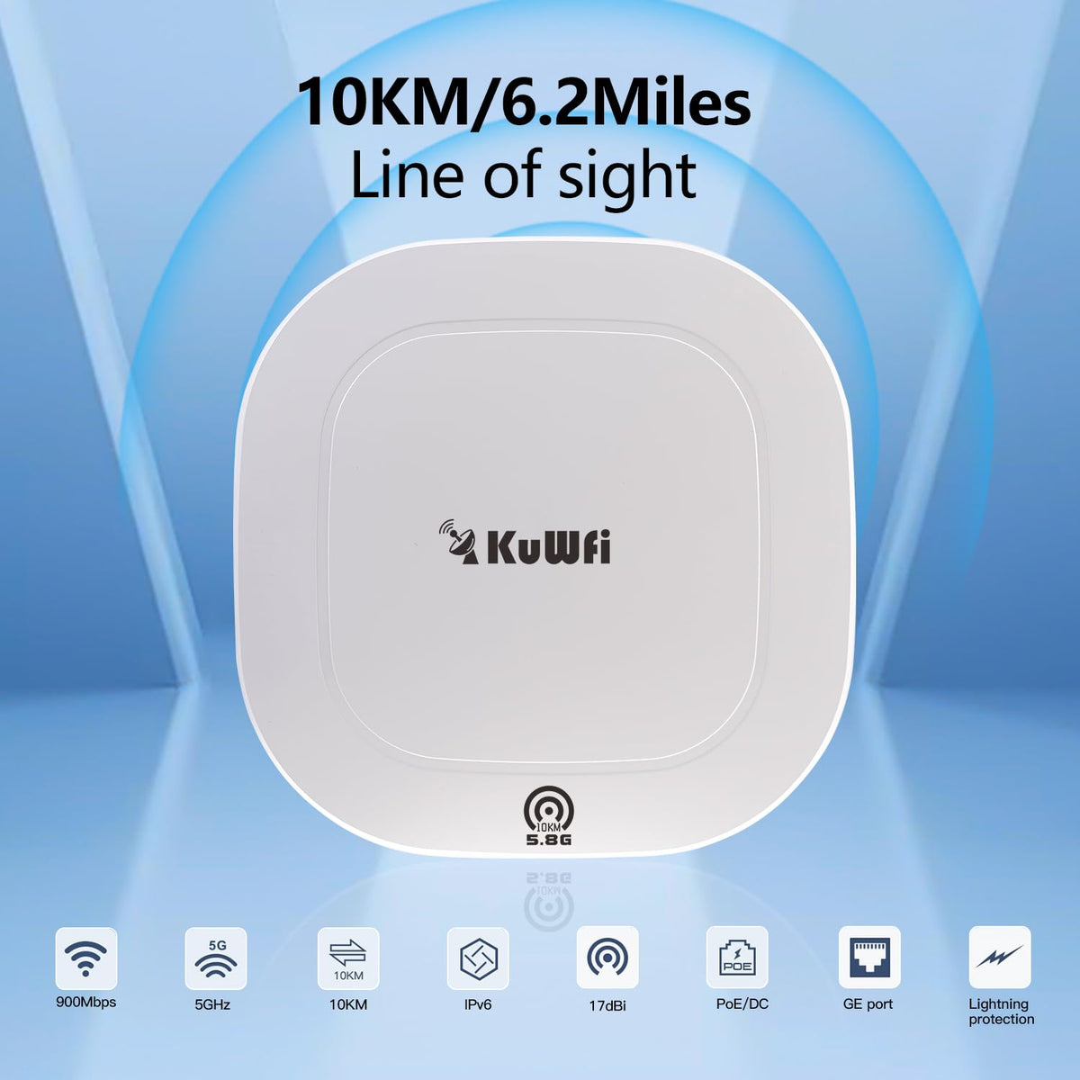 Outdoor Wireless Bridge, KuWFi 5.8G 3KM Transmission WiFi Point to Point Wireless Ethernet Bridge Router, with 3 RJ45 LAN Ports, Pre-Program, 48V PoE, 2-Packs
