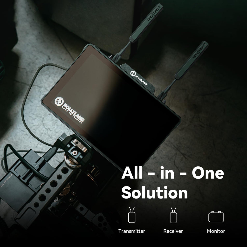 Hollyland Pyro 7 Wireless Video Transmitter & Receiver & 7 inch Camera Field Monitor HDMI & SDI 1300ft Range, 60ms Latency Auto Dual-Band Hopping with Waveform, LUTs, Recording, Vector Scope,Solo kit