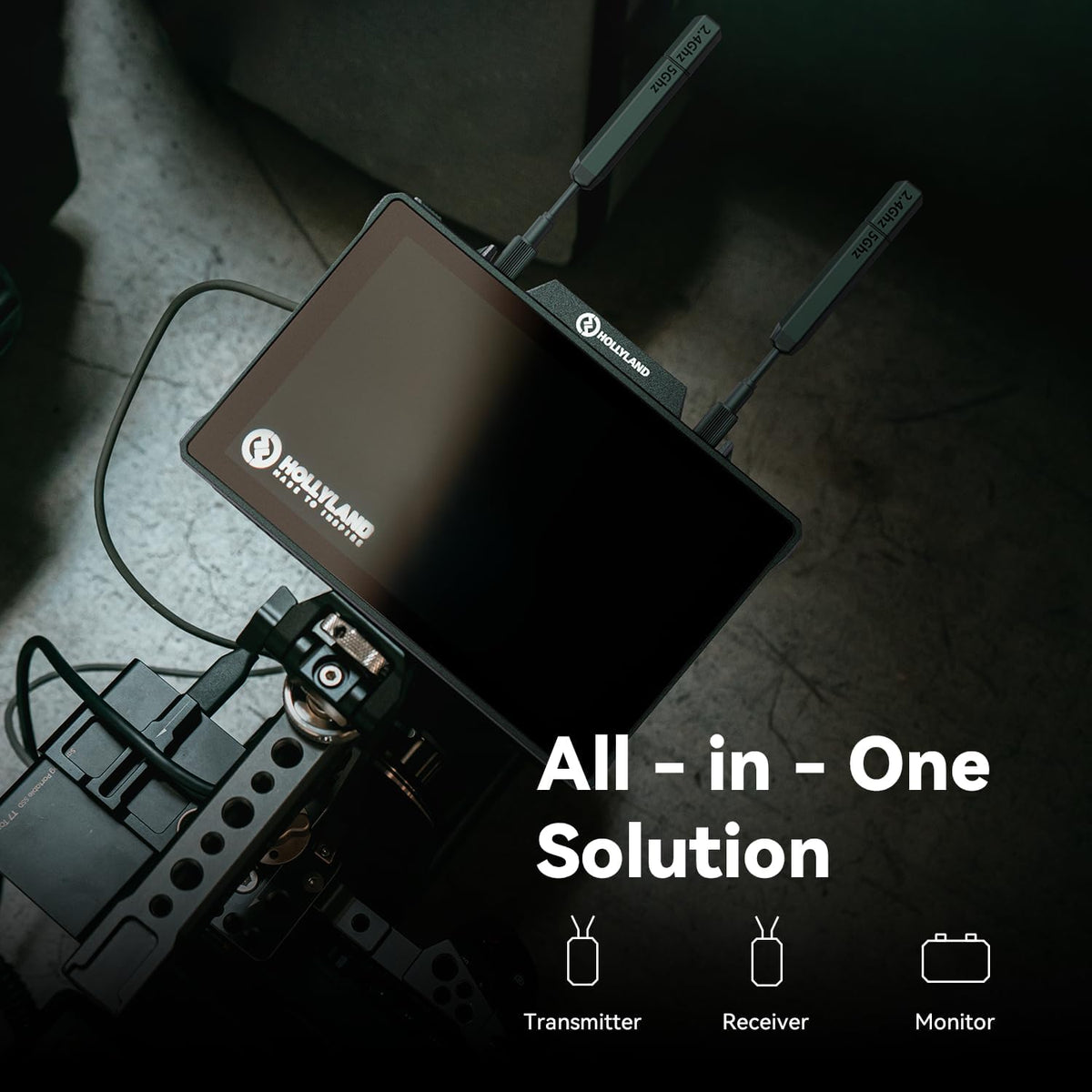 Hollyland Pyro 7 Wireless Video Transmitter & Receiver & 7 inch Camera Field Monitor HDMI & SDI 1300ft Range, 60ms Latency Auto Dual-Band Hopping with Waveform, LUTs, Recording, Vector Scope,Solo kit