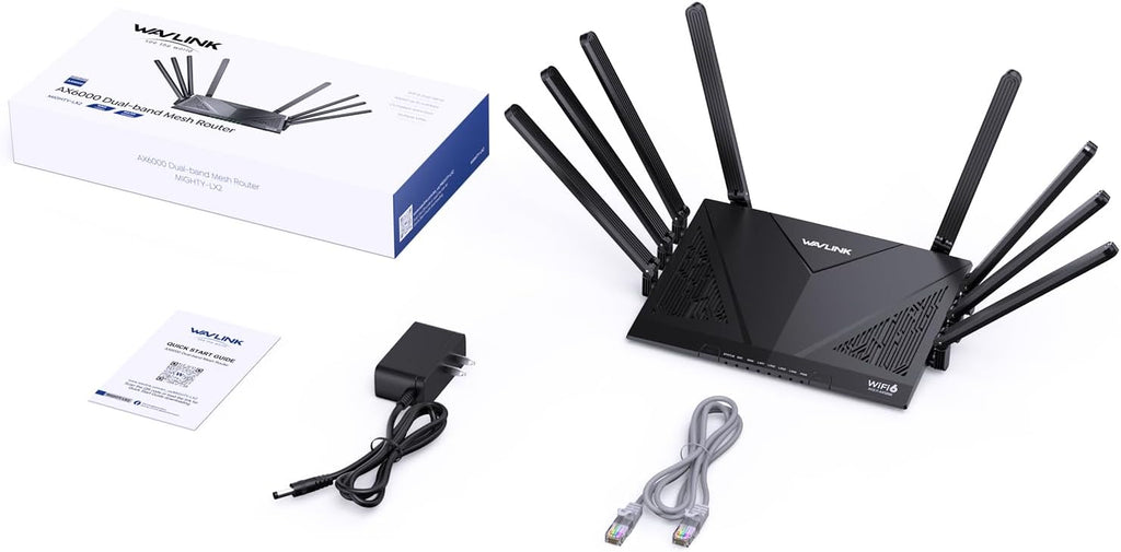 WAVLINK AX6000 Dual Band WiFi 6 Router, High Speed Gigabit Router for Wireless Internet, 8 High-Gain Antennas, 2.5G Ethernet Port, Mesh, 8 Stream, WPA3, OpenVPN, Smart APP for Large Home
