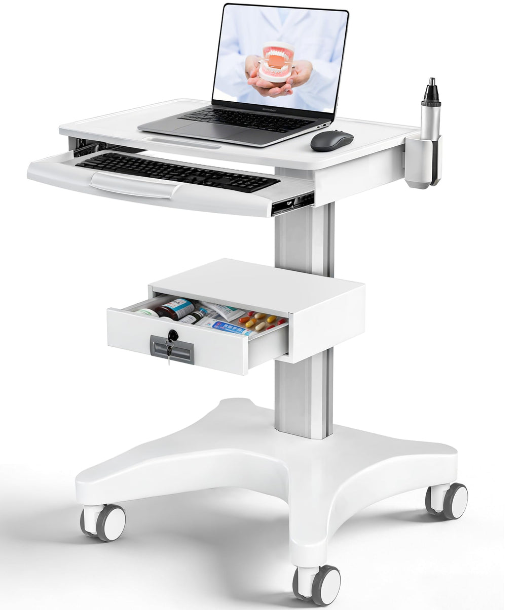 Medical Rolling Storage Crash Cart Silent Casters & 5 Drawer, Ultrasound Emergency Cart with Power Strip,IV Pole,Needle Disposal,O2 Holder, Medical Cart for Hospital, Clinic, Grey/5 Drawer