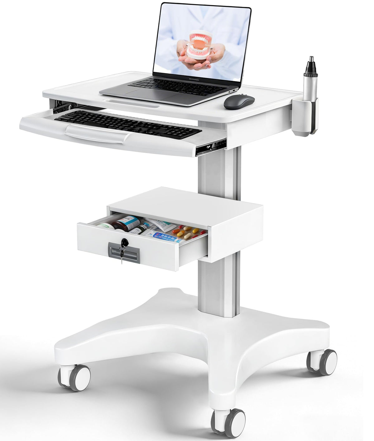 Medical Rolling Storage Crash Cart Silent Casters & 5 Drawer, Ultrasound Emergency Cart with Power Strip,IV Pole,Needle Disposal,O2 Holder, Medical Cart for Hospital, Clinic, Grey/5 Drawer