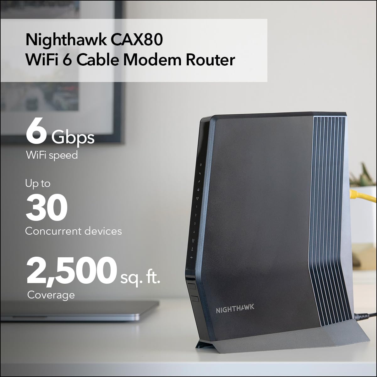 NETGEAR Nighthawk Modem Router Combo (CAX30S) DOCSIS 3.1 Cable Modem and WiFi 6 Router - AX2700 6.0 Gbps - Compatible with Xfinity, Spectrum, Cox, and More - Gigabit Wireless Internet - NETGEAR Armor