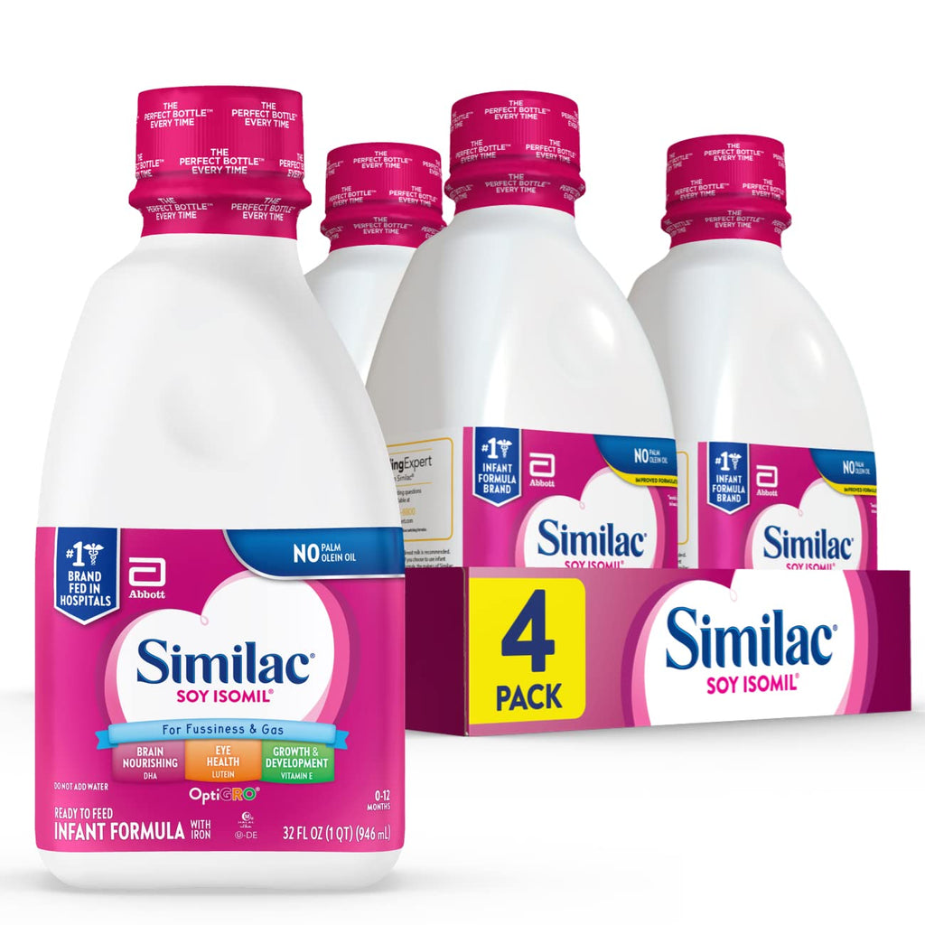 Similac Soy Isomil Infant Formula, for Fussiness & Gas, Plant-Based Protein, Infant Formula Powder, 30.8-oz Value Can, Pack of 4