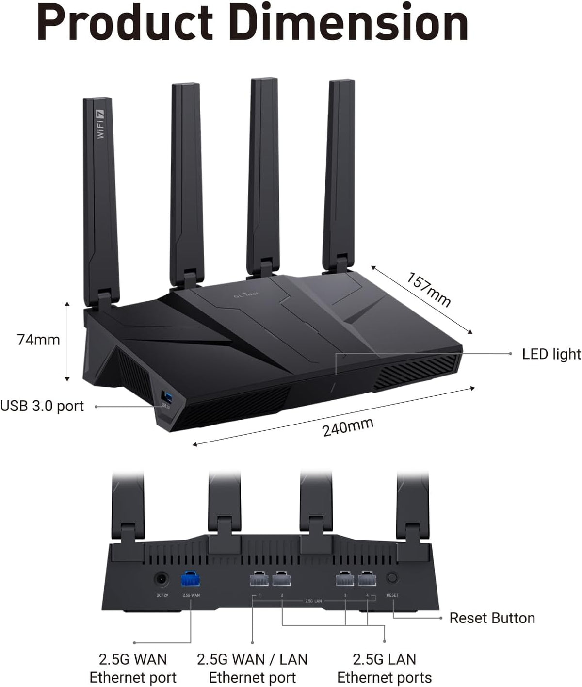 GL.iNet GL-BE9300 Flint 3 Tri-Band Wi-Fi 7 Router 5 x 2.5G VPN Router