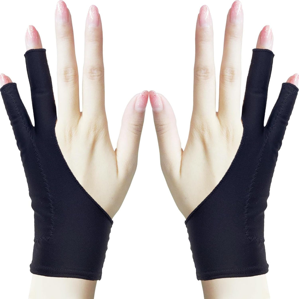 Drawing Glove, Artist Glove for Drawing Tablet, iPad, Digital Art Creation - Palm Rejection, Exposed Fingertip, Suitable for Left and Right Hand - M, Pack of 2