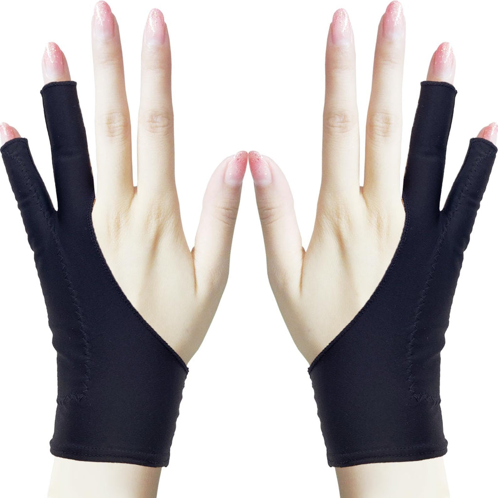Drawing Glove, Artist Glove for Drawing Tablet, iPad, Digital Art Creation - Palm Rejection, Exposed Fingertip, Suitable for Left and Right Hand - M, Pack of 2