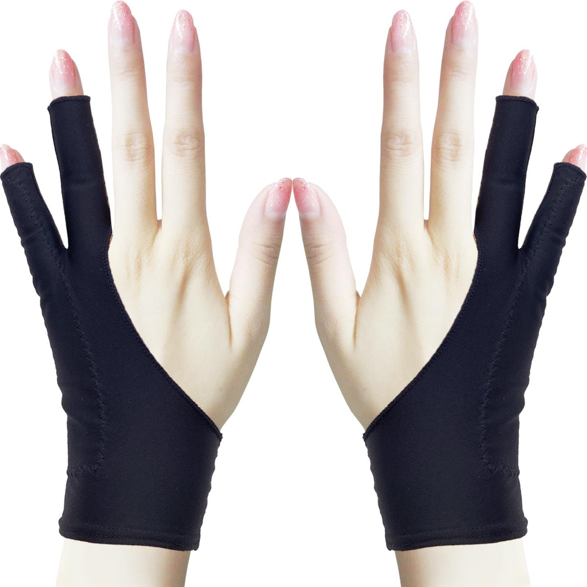Drawing Glove, Artist Glove for Drawing Tablet, iPad, Digital Art Creation - Palm Rejection, Exposed Fingertip, Suitable for Left and Right Hand - M, Pack of 2