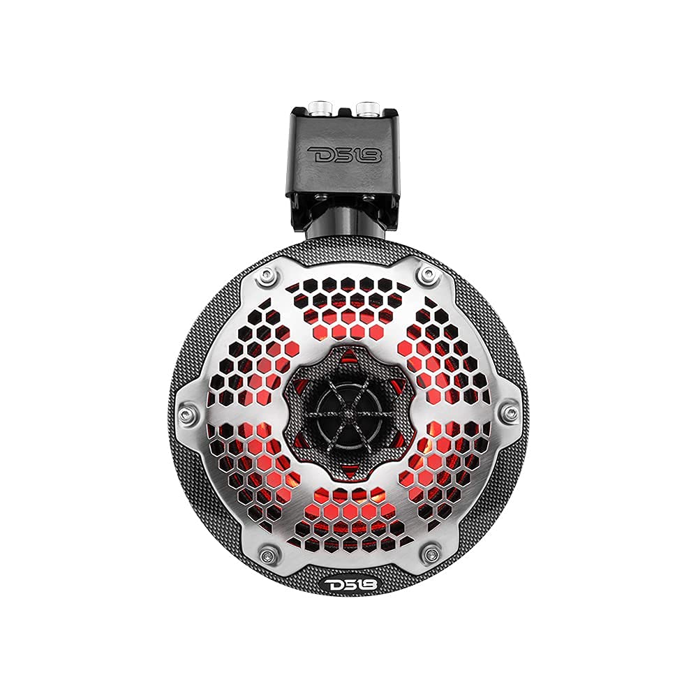 DS18 CF-X10TPNEO 10" Neodymium Marine Wakeboard Tower Speakers with Bullet Tweeter, Passive Radiator and RGB LED Lights - High Performance, Marine Grade IP65 Rated, 900W Max 300W RMS 4 Ohms (Pair)