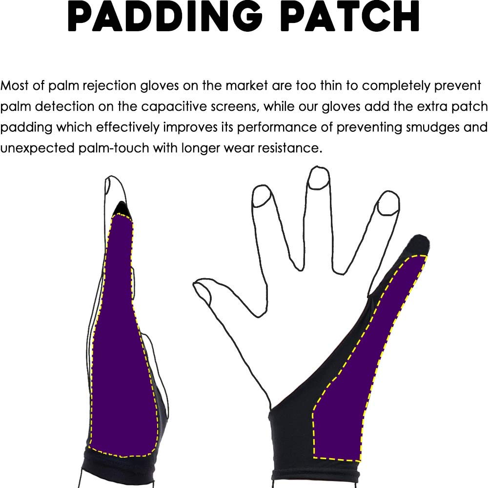 AKX Artist Glove, Palm Rejection Drawing Glove for Graphic Tablet, iPad - Smudge Guard, 2-Finger, Good for Left and Right Hand (Black, Large, 2 Pack)