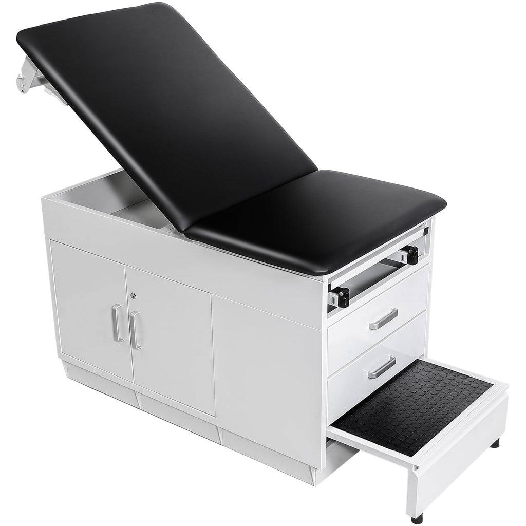 VEVOR Medical Exam Table, 500LBS Loading Medical Examination Bed with 0Â°â40Â° Adjustable Backrest, Physical Therapy Exam Table with Storage Shelf & Paper Roll Dispenser for Hospital Clinic Rehab Center