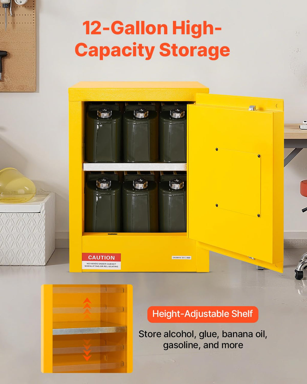 VEVOR Flammable Cabinet, 18" x 18" x 35", Yellow