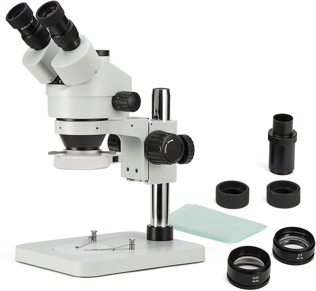 SWIFT Trinocular Stereo Zoom Microscope with 56-Bulb LED Ring Light,3.5X-90X Magnification,WF10X Eyepieces,0.7X-4.5X Zoom Objective, 0.5X 2.0X Additional Objectives,Table Pillar Stand