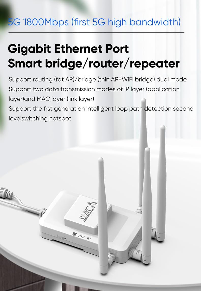 VONETS VAR1200 Industrial Gigabit Dual Band WiFi Bridge/Router 1200Mbps WiFi to Ethernet Adapter with Intelligent Fan, 3 Gigabit Port, POE, DC/USB Powered for Industrial Network Medical Device