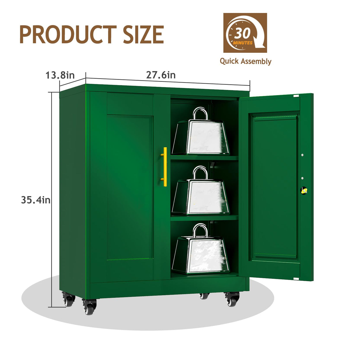 35" Lockable Rolling Metal Storage Cabinet, Steel Employee Storage Locker