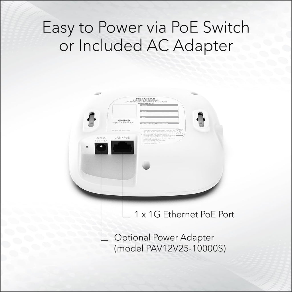 NETGEAR WiFi 6 Wireless Access Point with Power Adapter (WAX210PA)