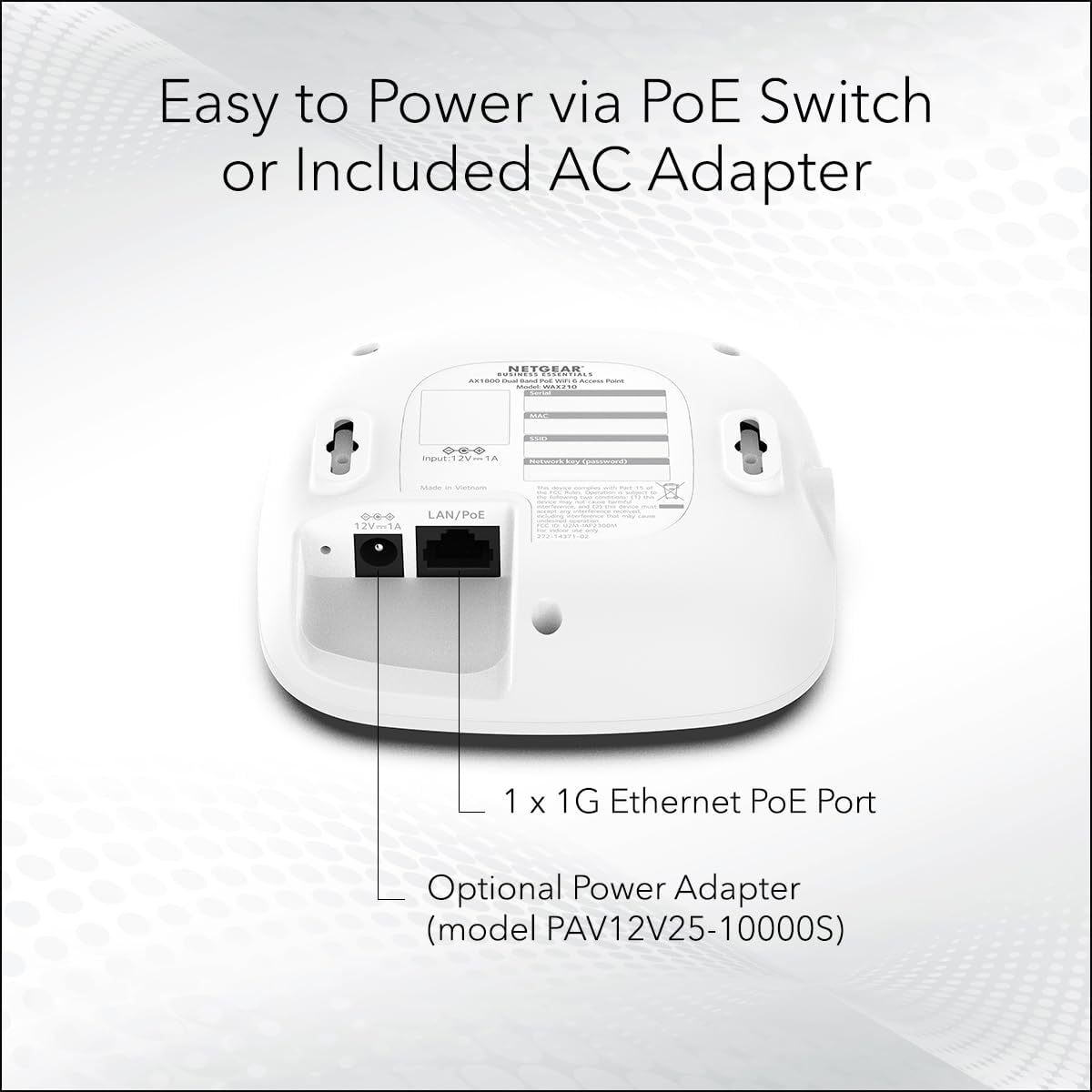 NETGEAR WiFi 6 Wireless Access Point with Power Adapter (WAX210PA)