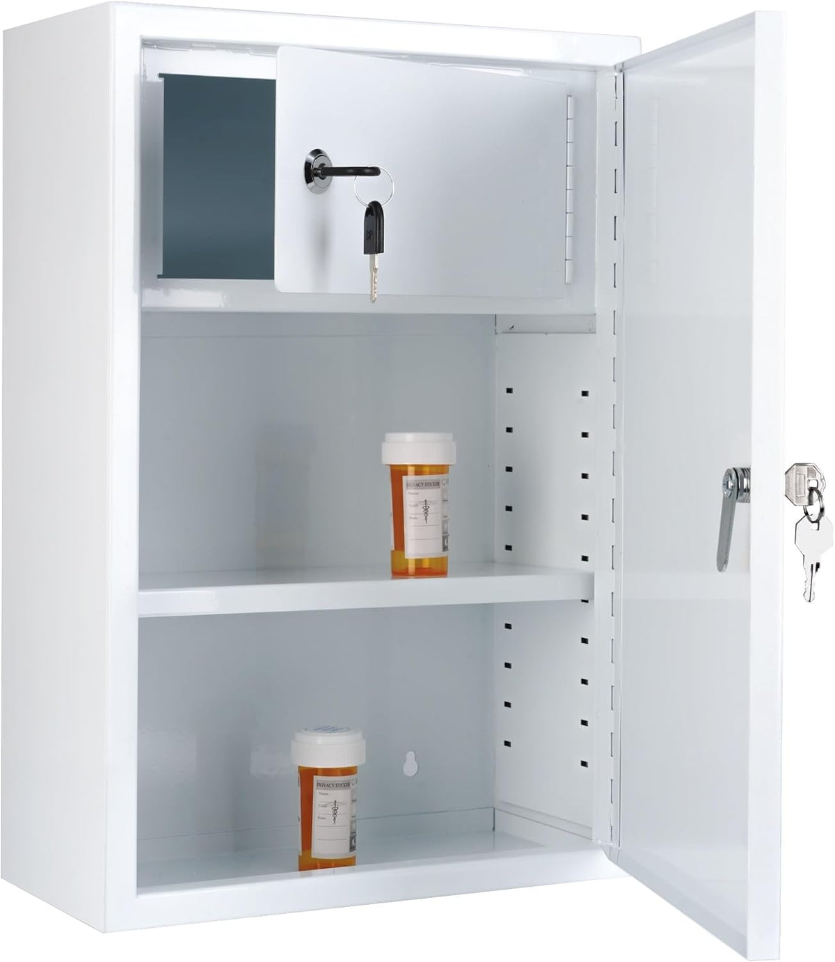 Double Locking Medicine Cabinet, Metal, 12" W x 18" H x 6" D