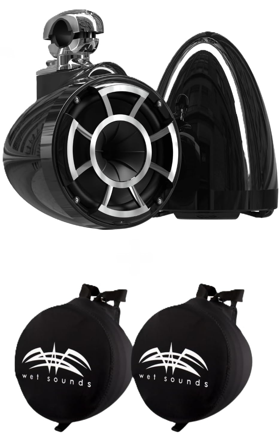 Wet Sounds REV 10 HD 10" Marine Tower Speakers, Black, Fixed Clamp Mount