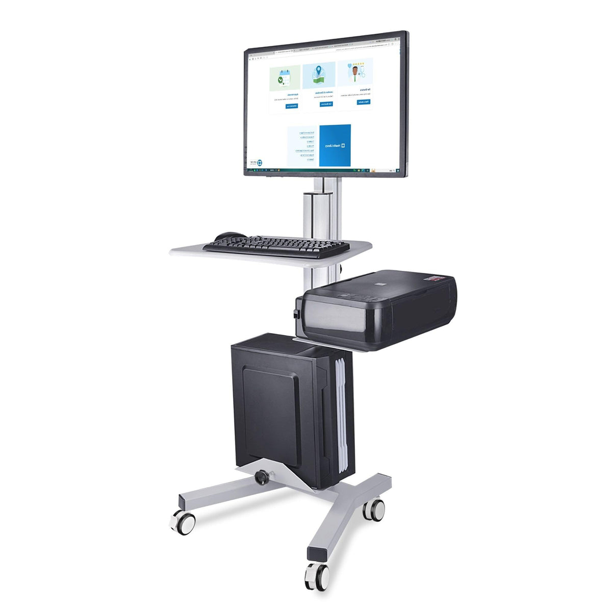 AW NexusX Commander Mobile Computer Cart Medical Rolling PC Stand Desk